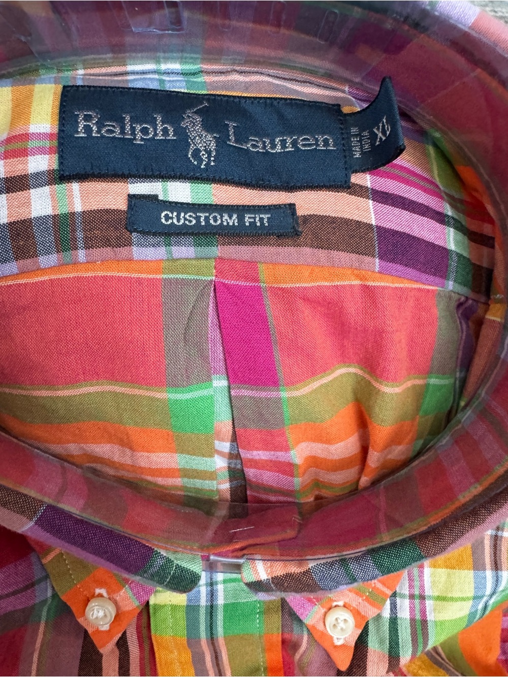 NEW XL Ralph Lauren Men’s Orange Pink Plaid Button-Down Custom fit Shirt - Picture 5 of 11